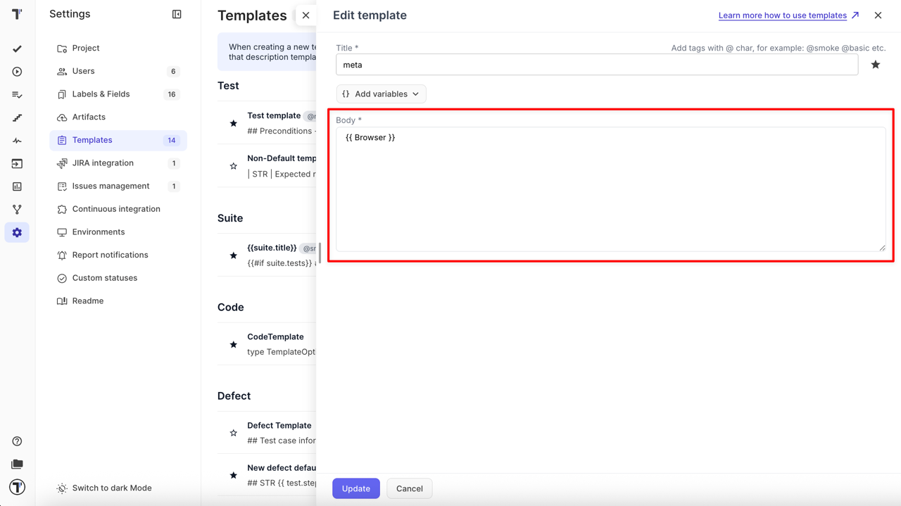 Created meta template