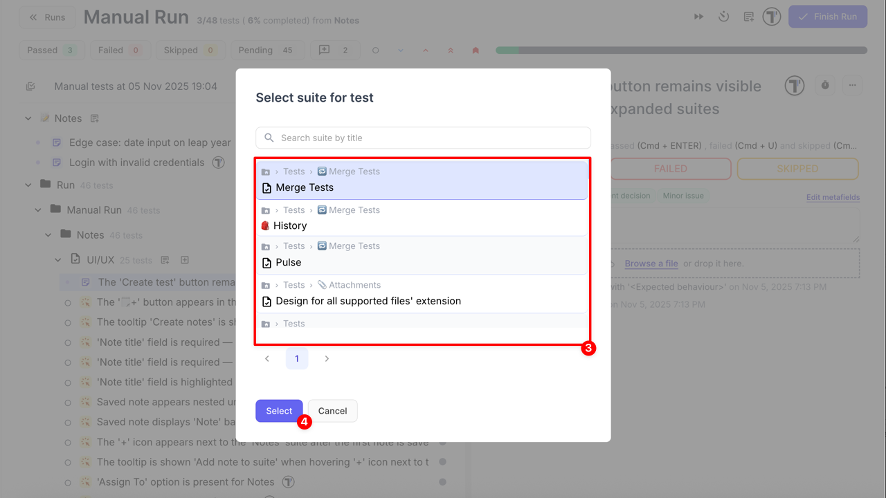 Select destination for test