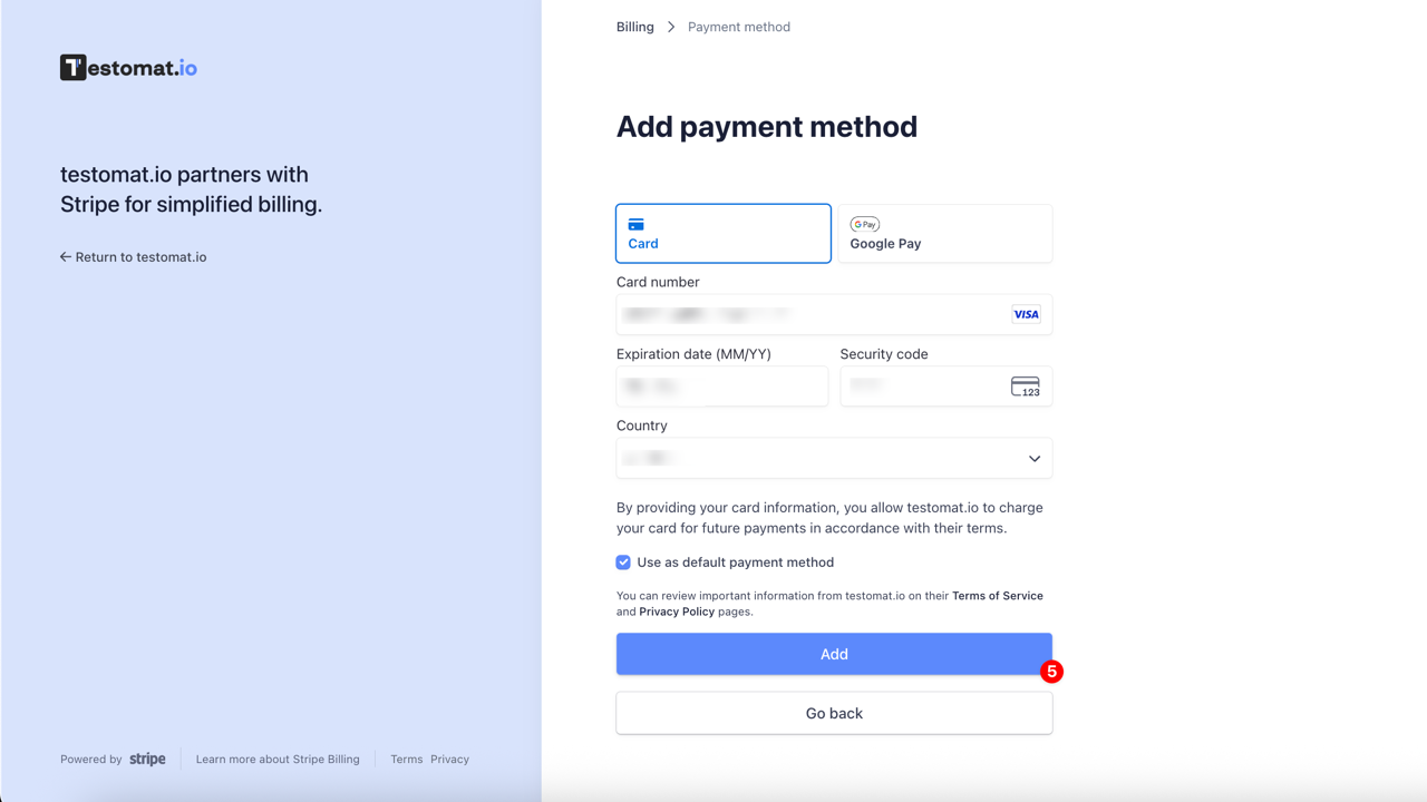 Add new payment method